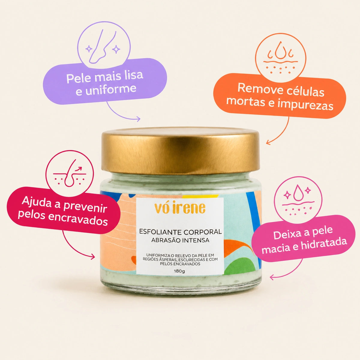 Esfoliante Corporal de Abrasão Intensa para Cotovelos, Joelhos e Pelos Encravados Vó Irene 180g