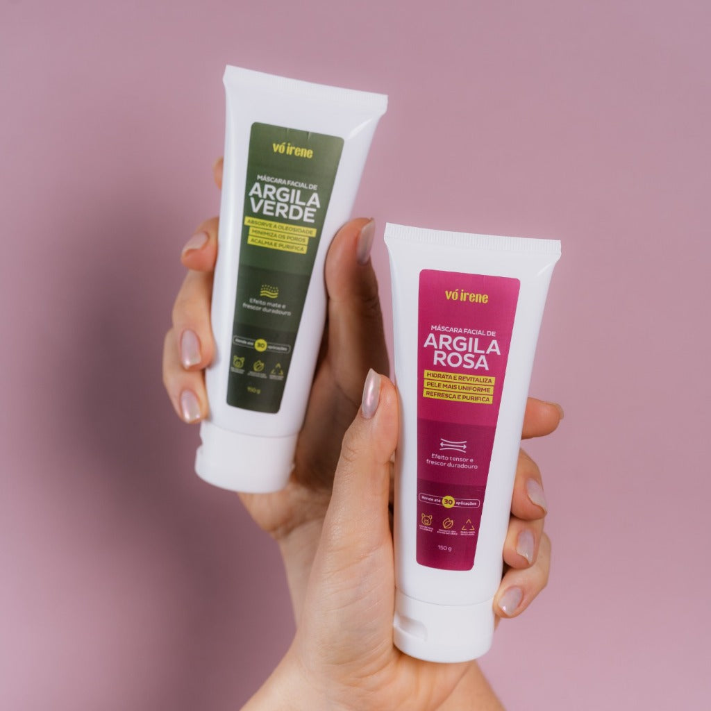 Duo Argila Verde + Argila Rosa: controle de oleosidade e viço imediato