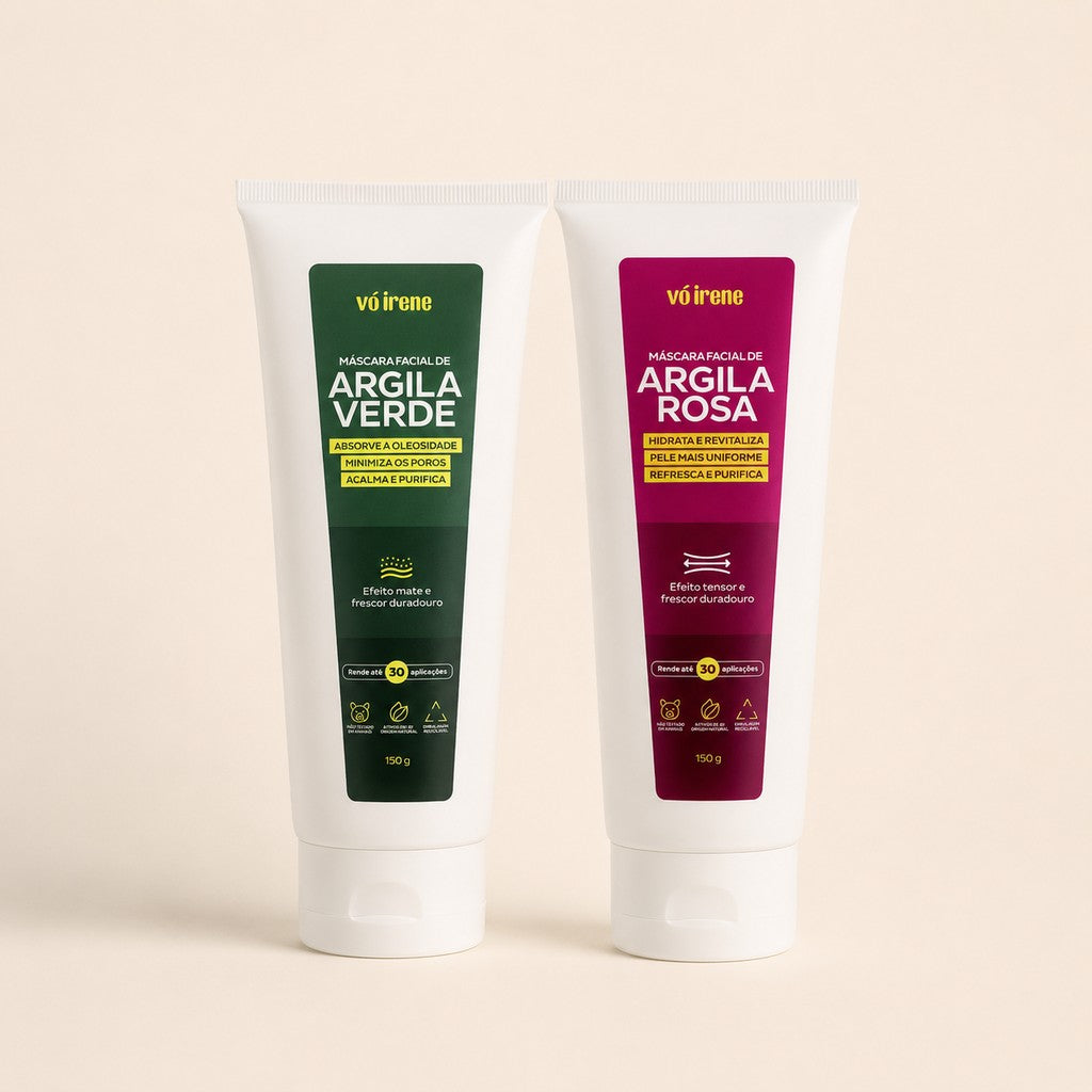 Duo Argila Verde + Argila Rosa: controle de oleosidade e viço imediato