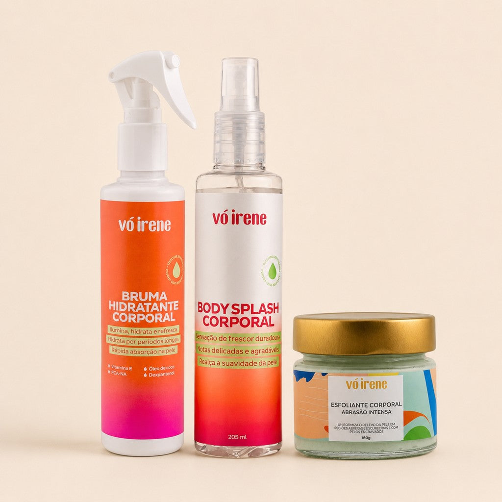 Banho premium: Bruma hidratante, Esfoliante e Body Splash Corporal